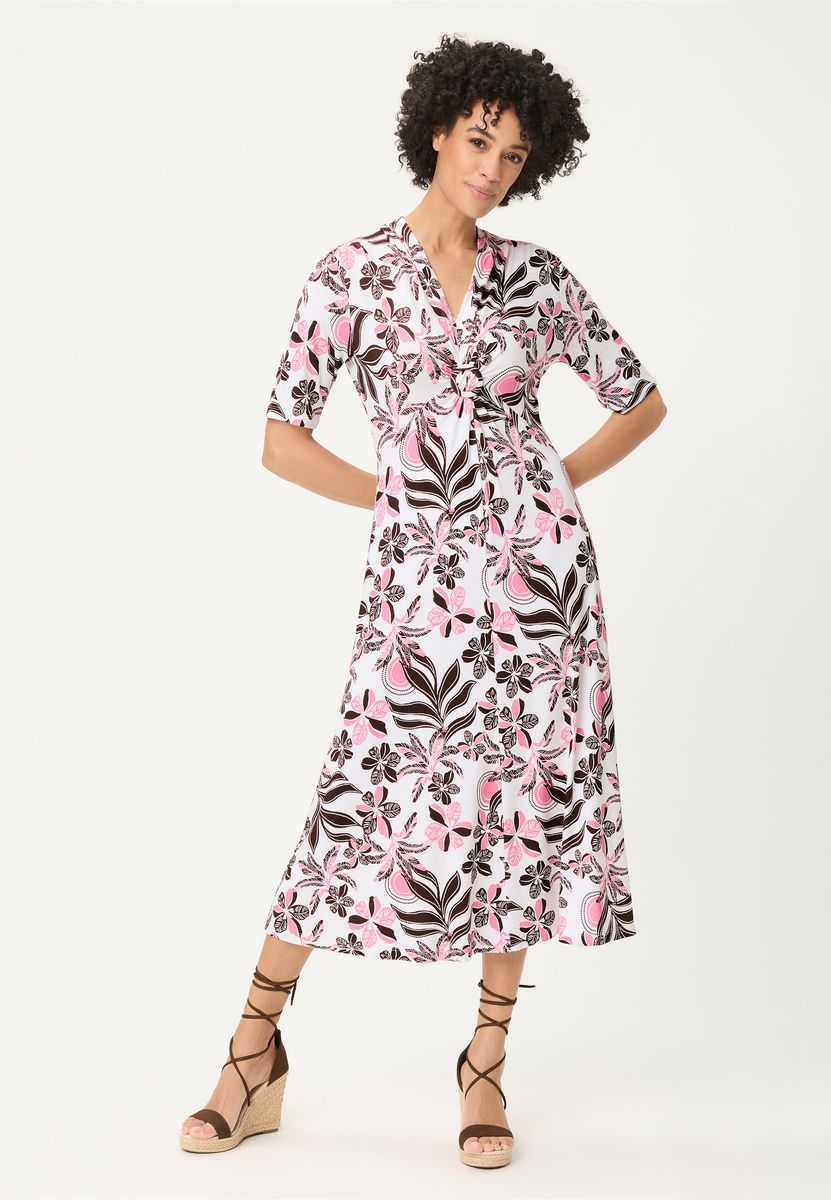 Floral bedrucktes Ring-Detail Midi