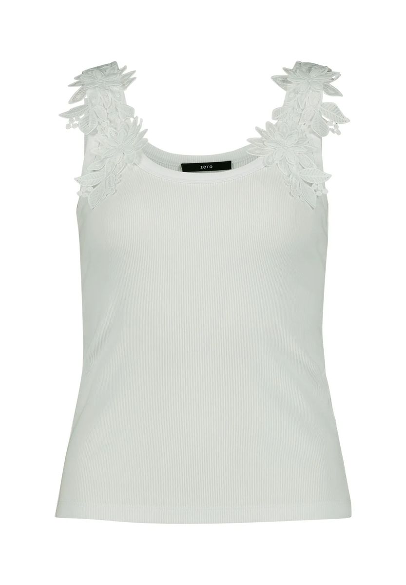 Geripptes Tanktop mit floraler Spitze