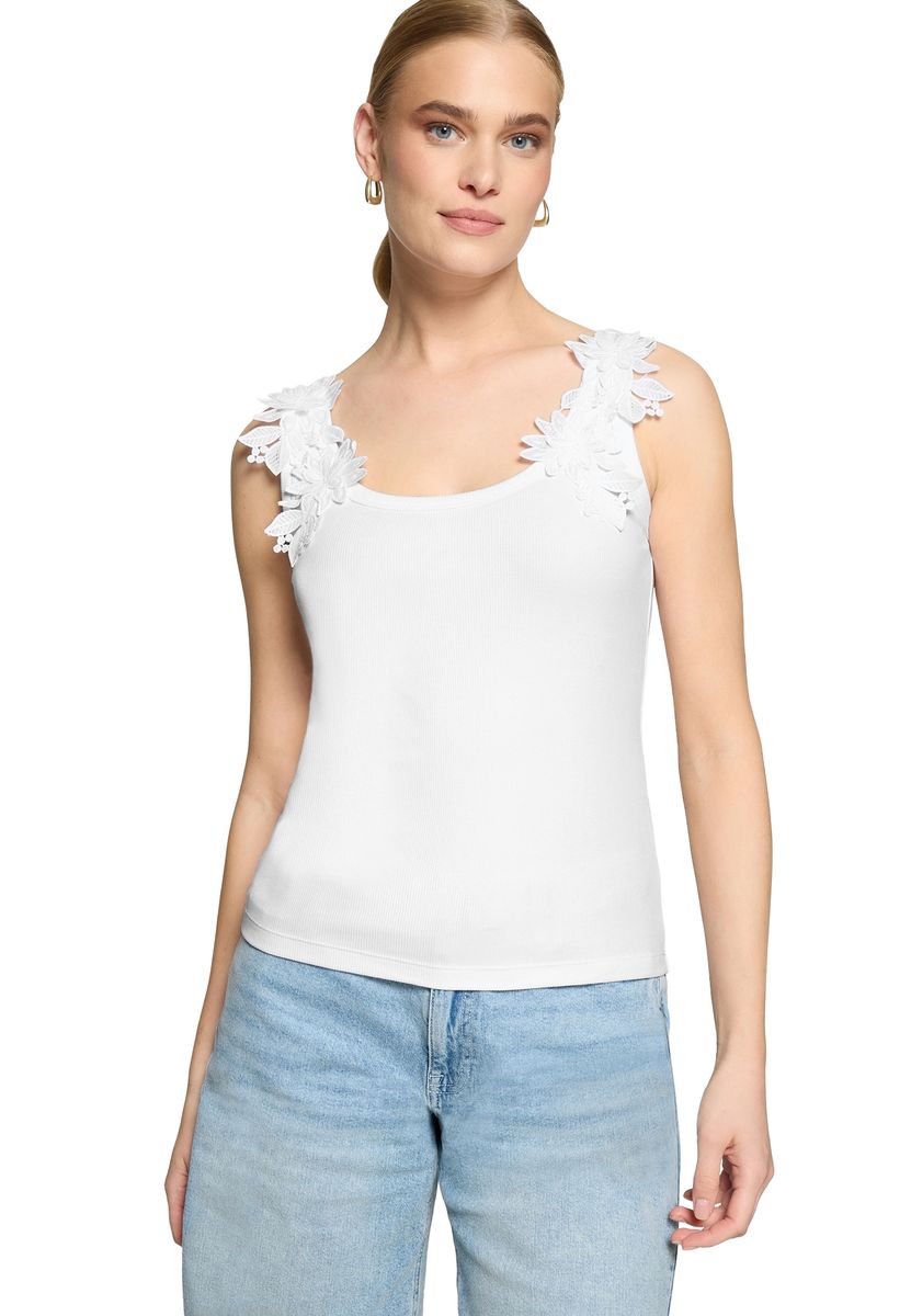 Geripptes Tanktop mit floraler Spitze