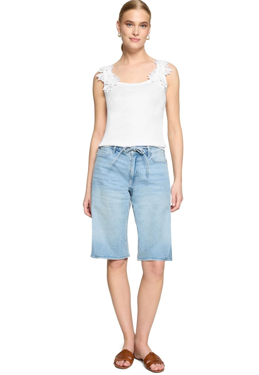 Geripptes Tanktop mit floraler Spitze