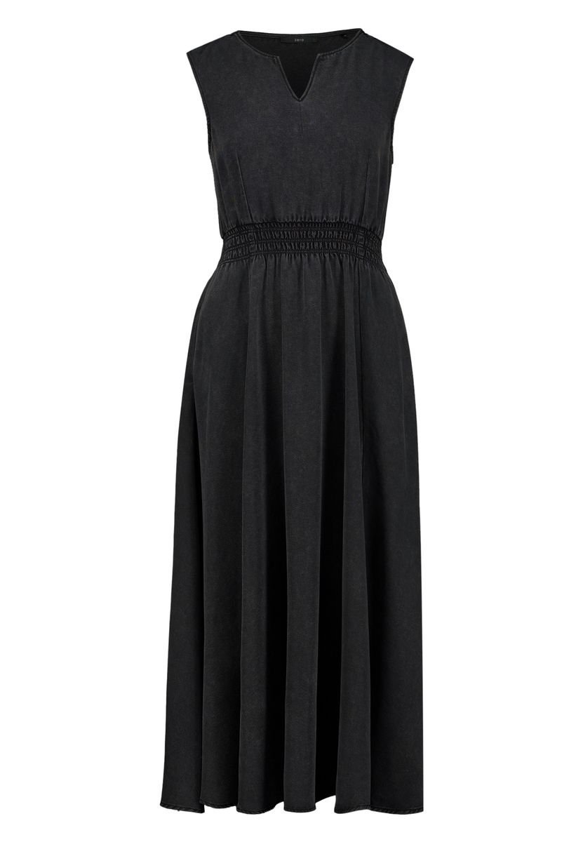 Ärmelloses Midikleid mit gesmokter Taille