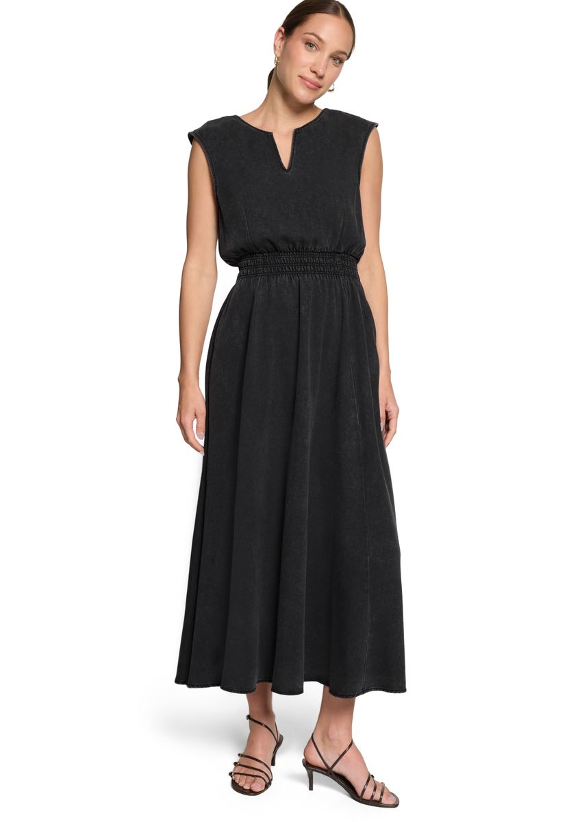 Ärmelloses Midikleid mit gesmokter Taille