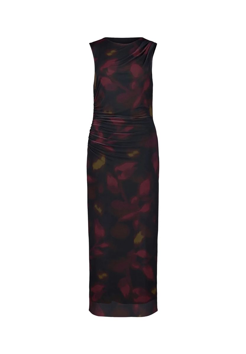 Drapiertes Mesh-Midikleid mit Blumenmuster