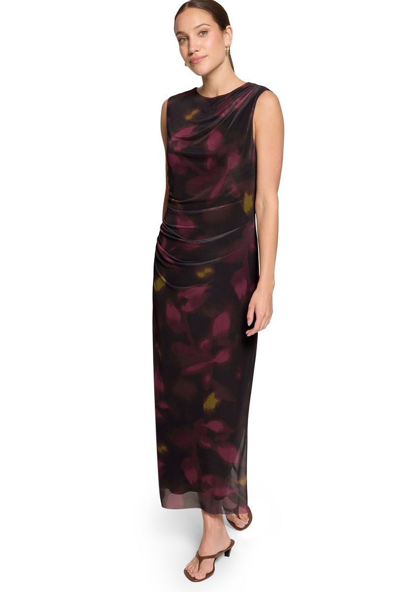 Drapiertes Mesh-Midikleid mit Blumenmuster