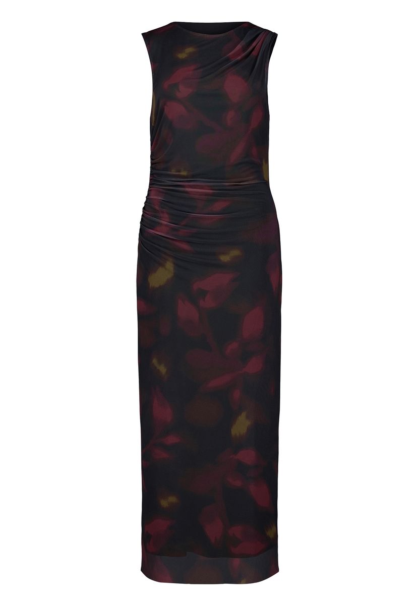 Drapiertes Mesh-Midikleid mit Blumenmuster