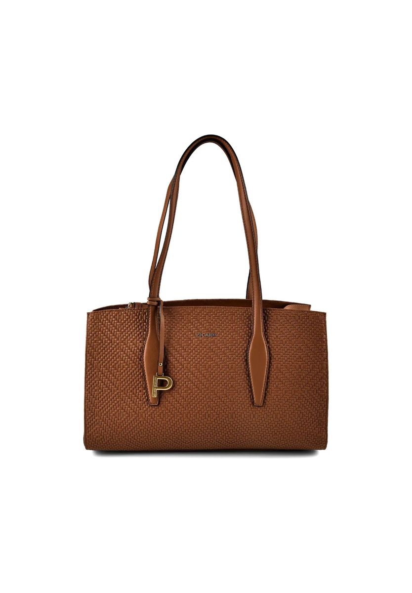 Leder-Shopper mit Webprägung und Anhänger