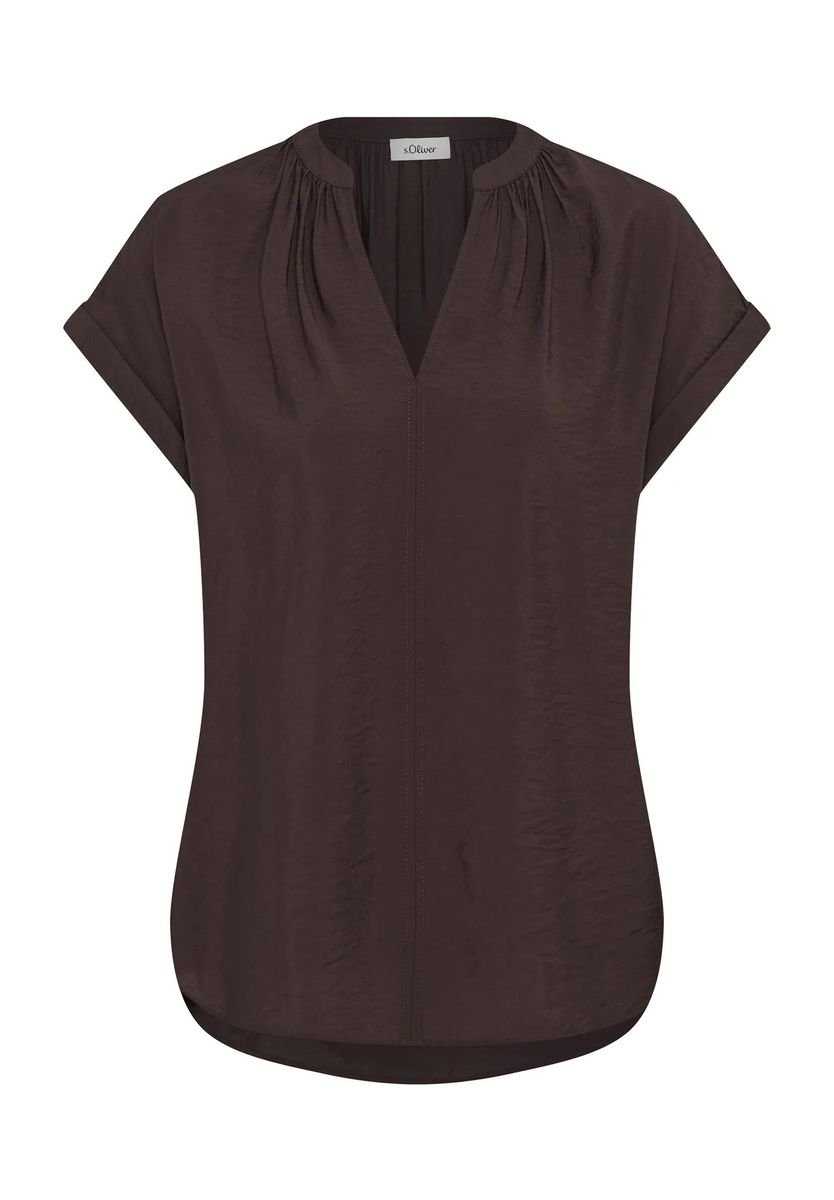 Bluse mit V-Ausschnitt und Schulterfalten