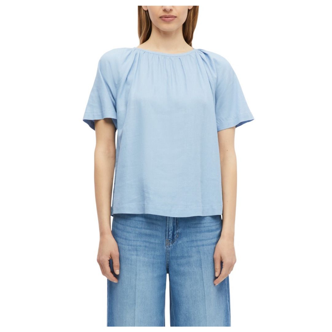 Leinenmix-Bluse mit Raffungen