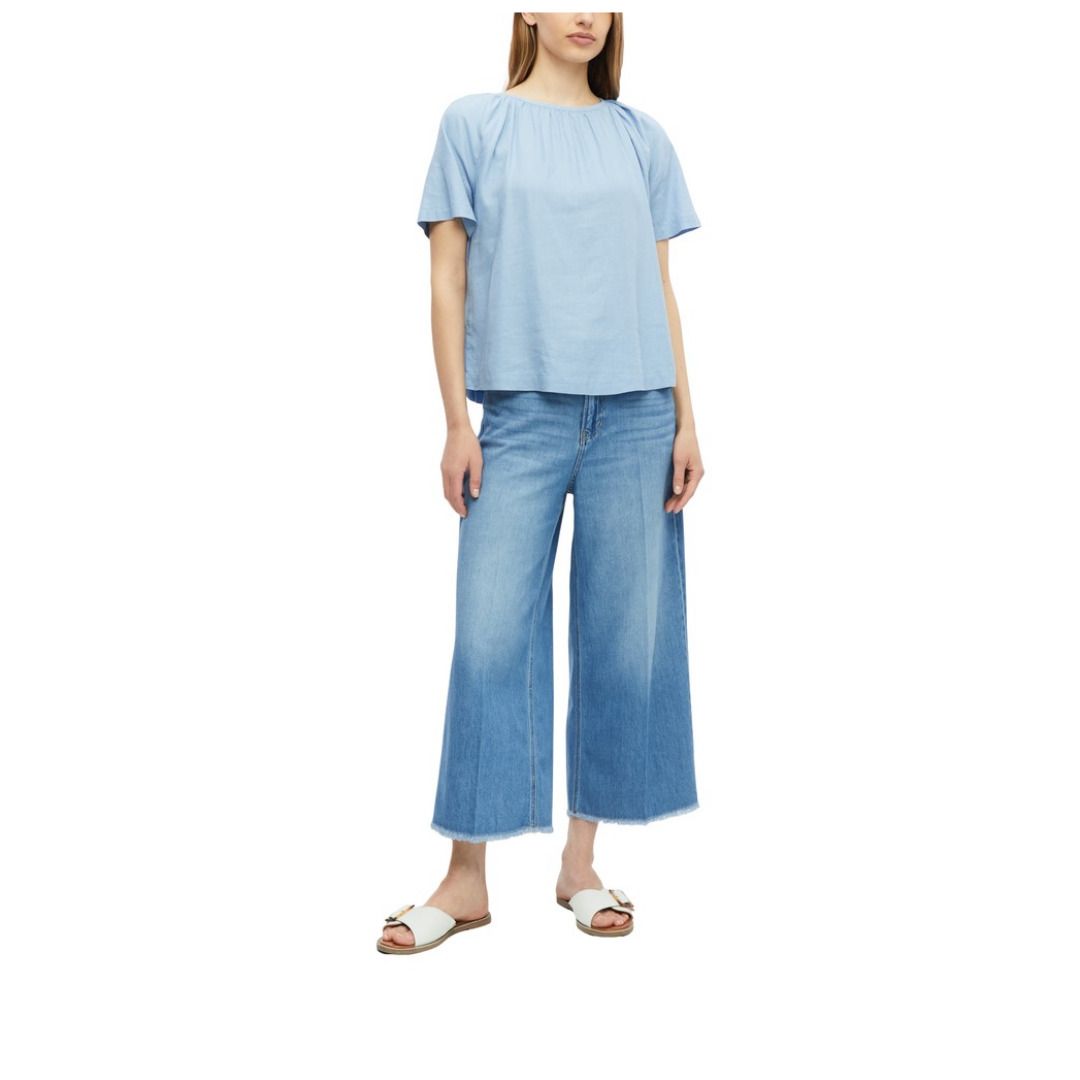 Leinenmix-Bluse mit Raffungen
