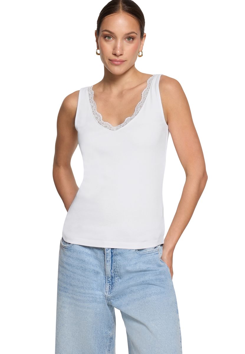 Tanktop mit Spitzenbesatz aus Baumwolle