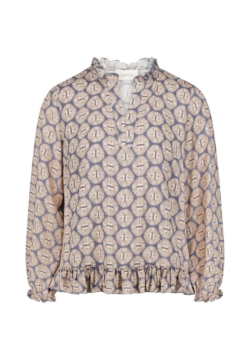 Bluse mit geometrischem Print und Rüschen