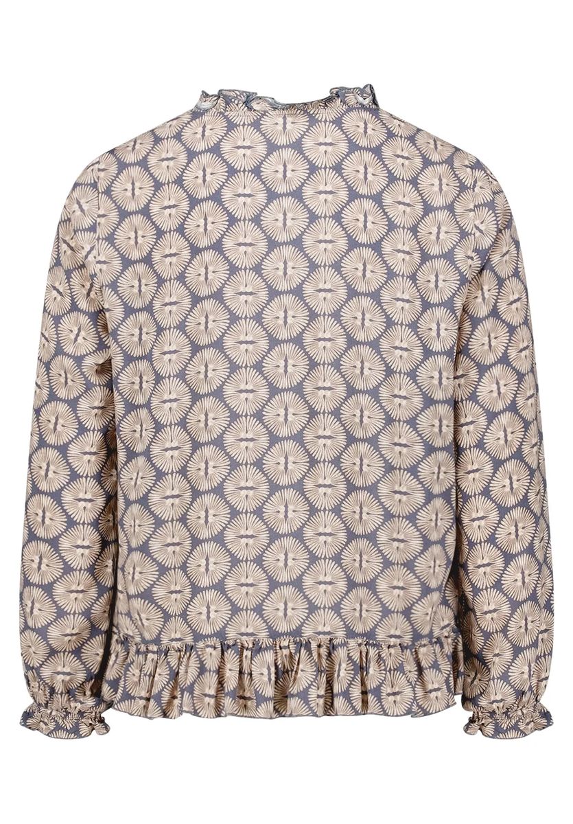 Bluse mit geometrischem Print und Rüschen