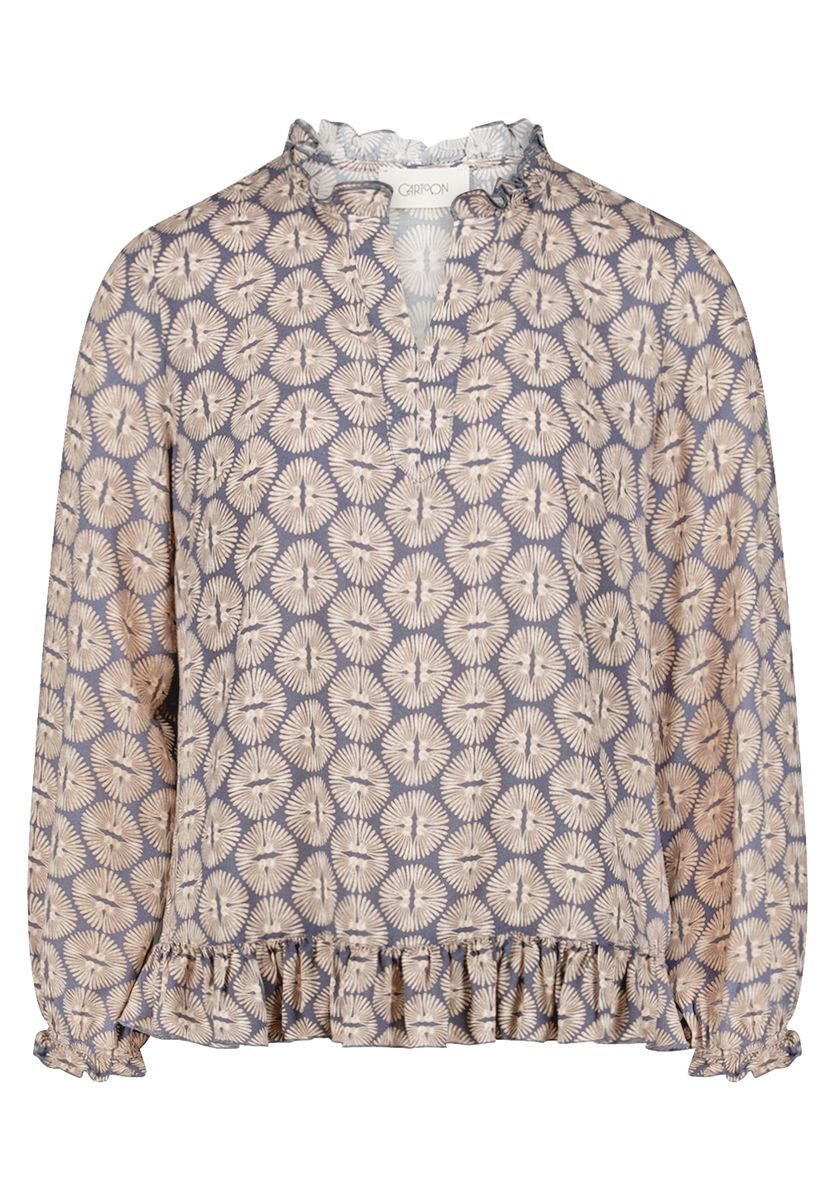 Bluse mit geometrischem Print und Rüschen