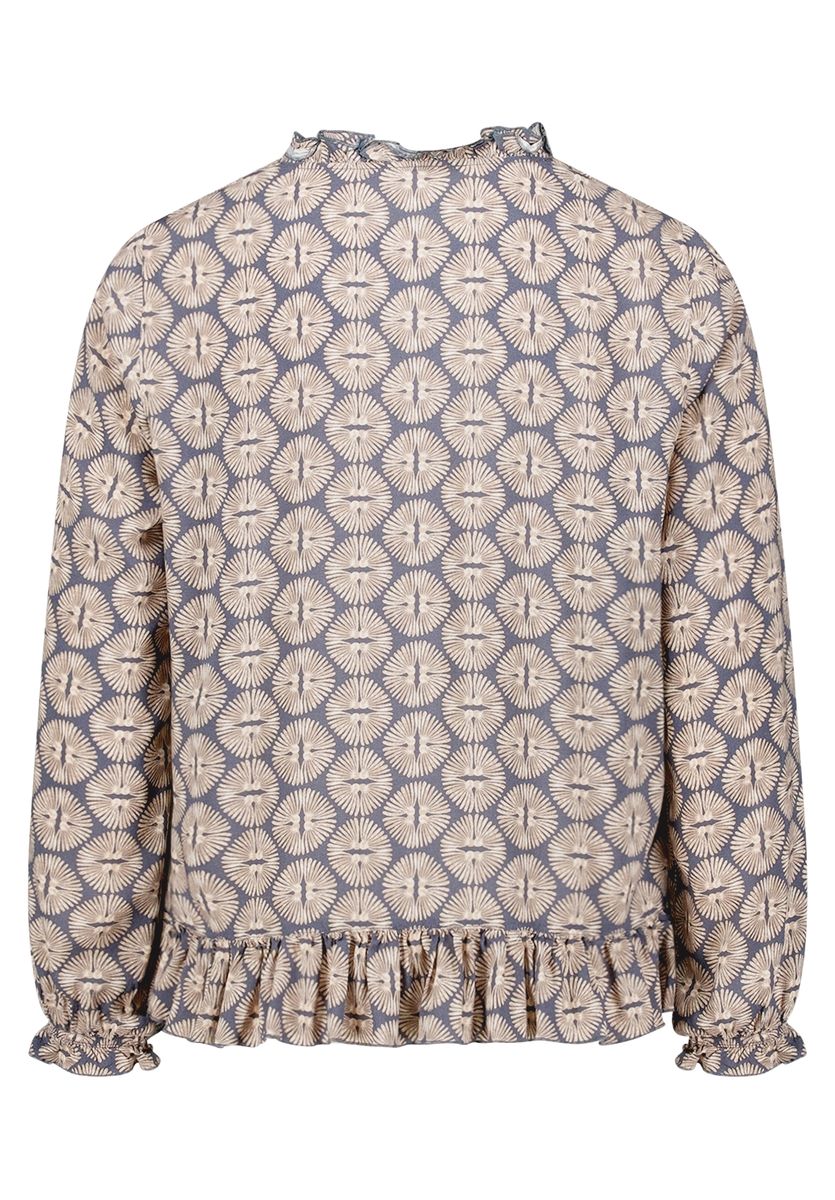 Bluse mit geometrischem Print und Rüschen