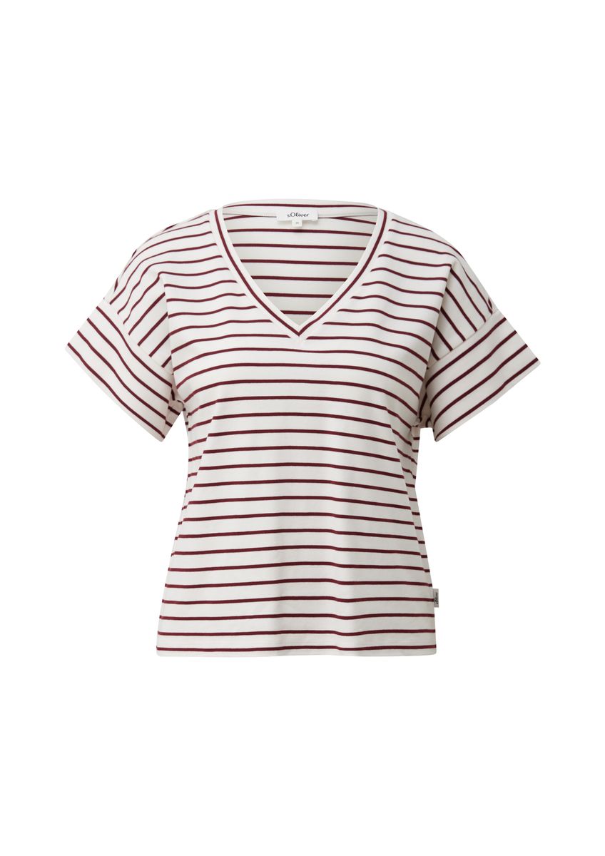 Gestreiftes T-Shirt mit V-Ausschnitt