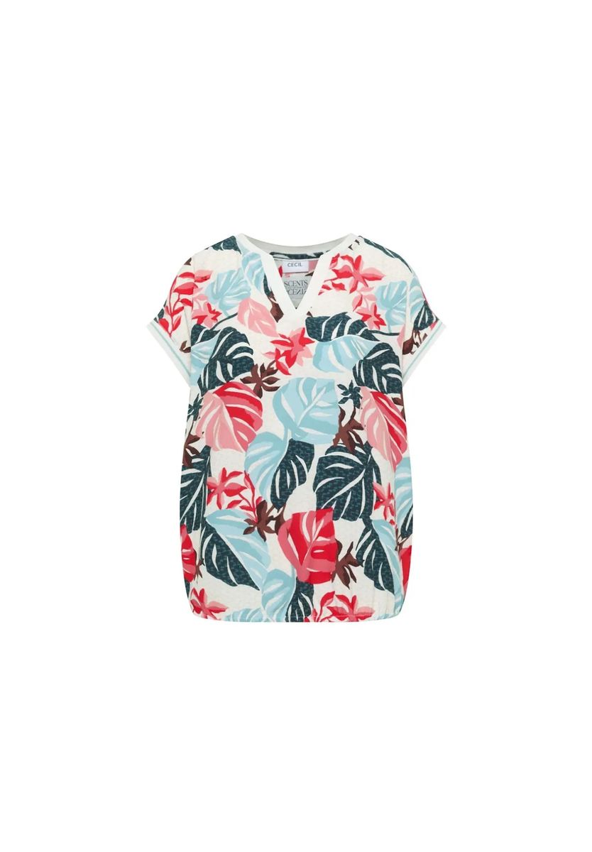 Tropische Bluse mit Split-Neck