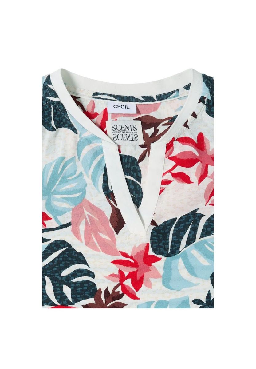 Tropische Bluse mit Split-Neck