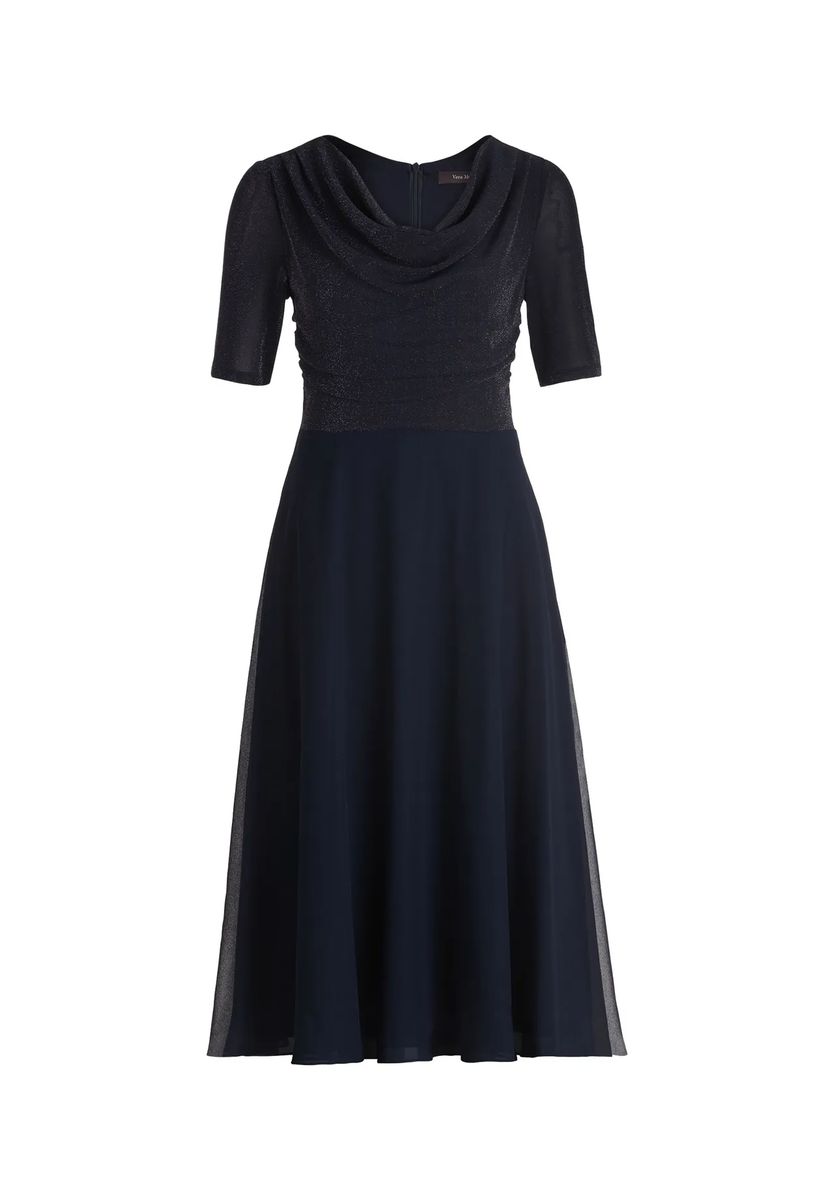 Schimmerndes Midi-Kleid mit Wasserfall-Ausschnitt