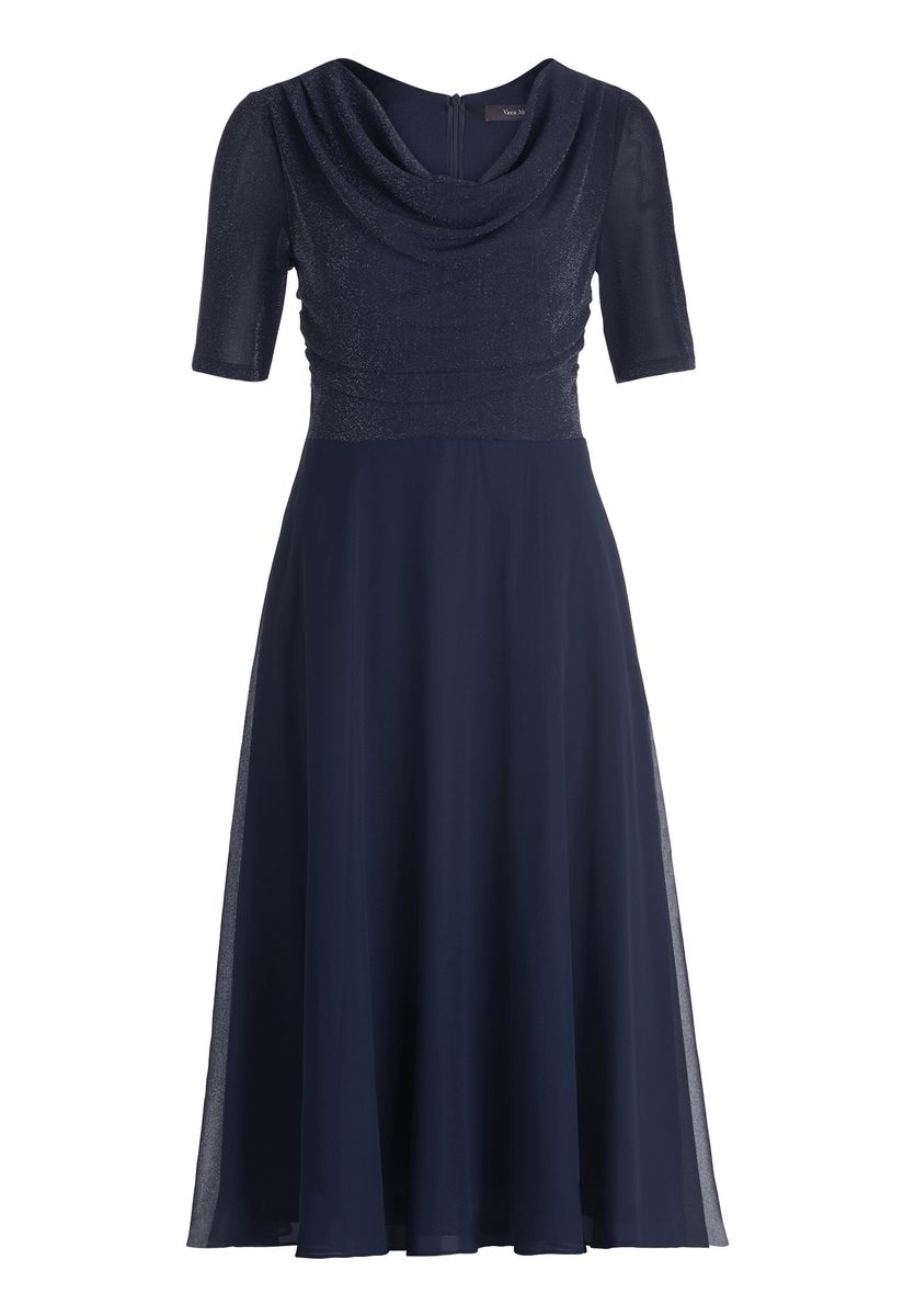 Schimmerndes Midi-Kleid mit Wasserfall-Ausschnitt