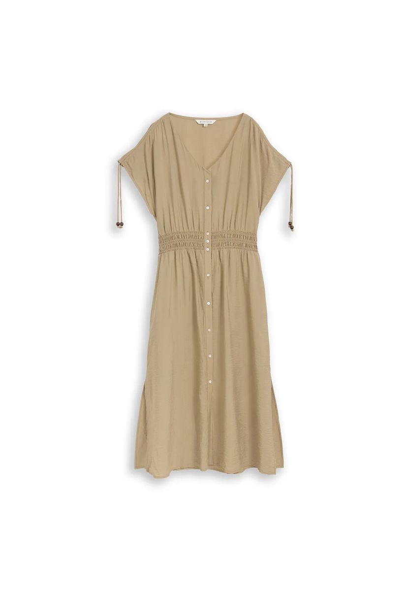 V-Ausschnitt Midi-Hemdkleid mit Smokbund