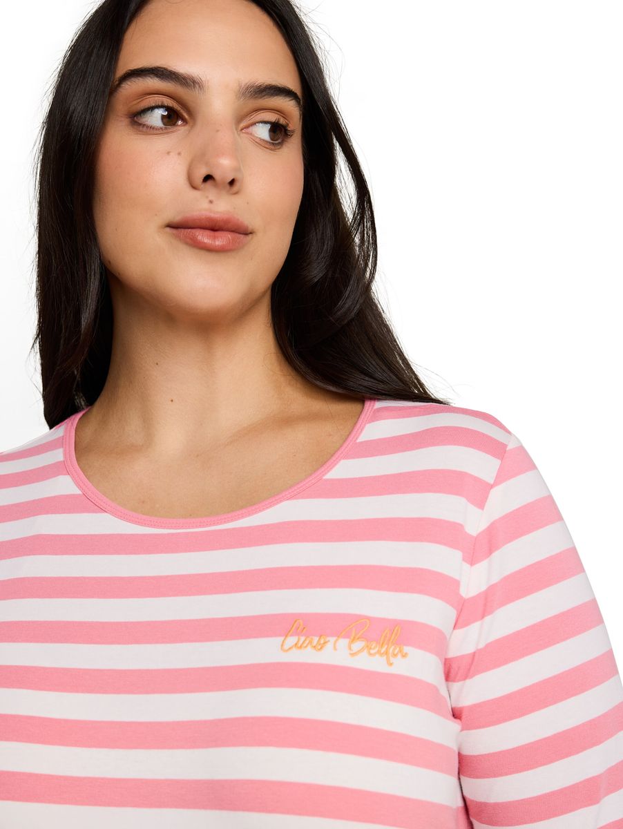 Gestreiftes T-Shirt mit Schrift-Stickerei