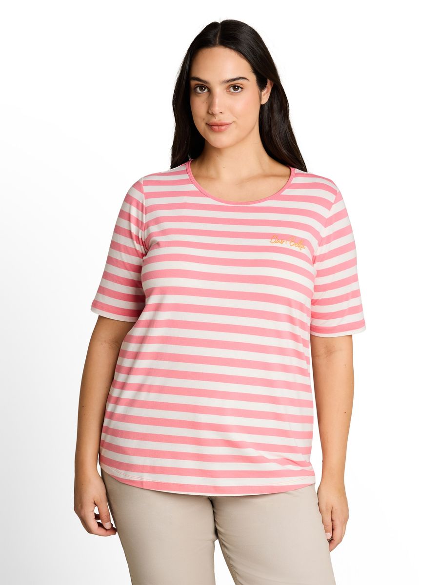 Gestreiftes T-Shirt mit Schrift-Stickerei