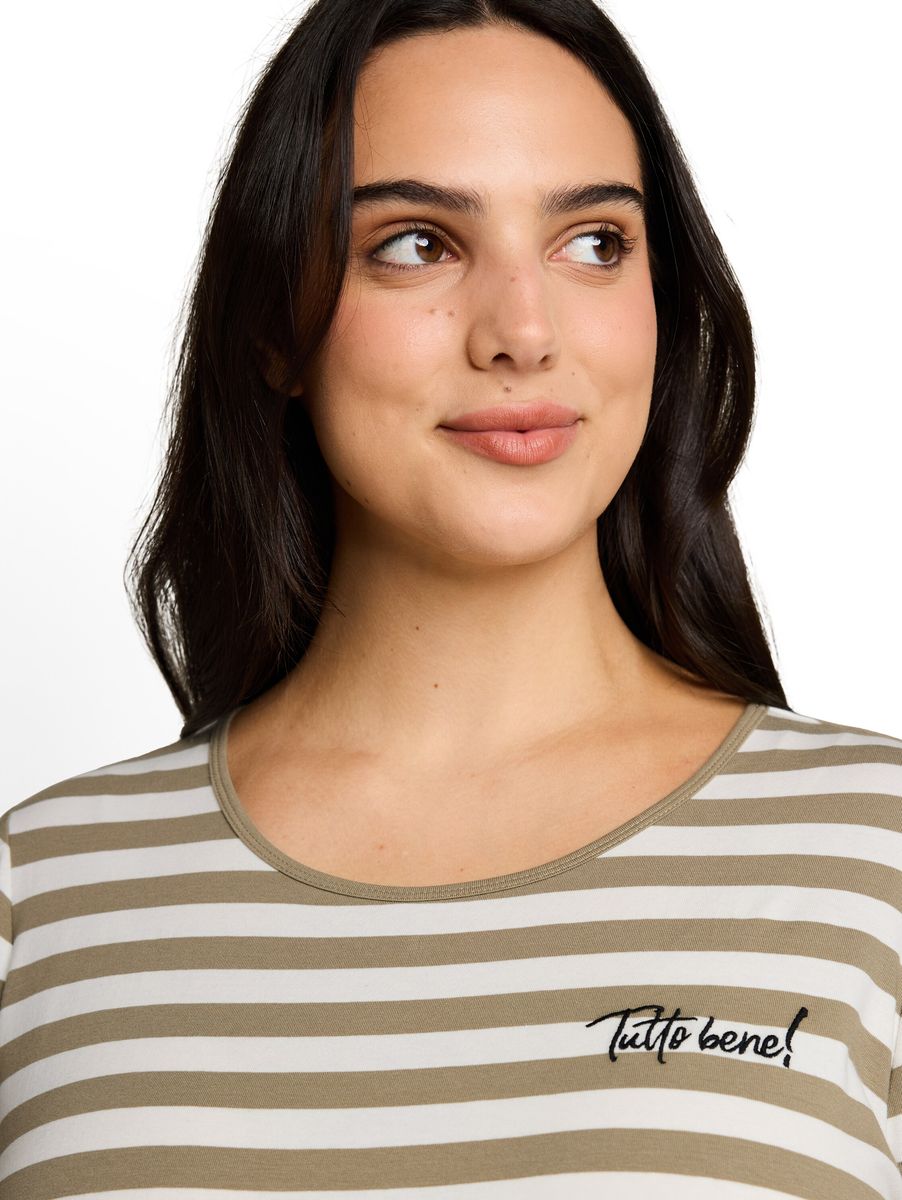 Gestreiftes T-Shirt mit Schriftzug-Stickerei
