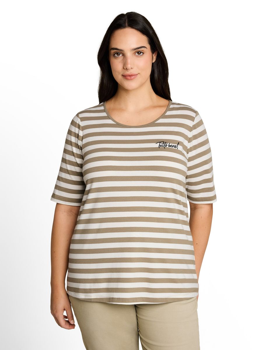 Gestreiftes T-Shirt mit Schriftzug-Stickerei