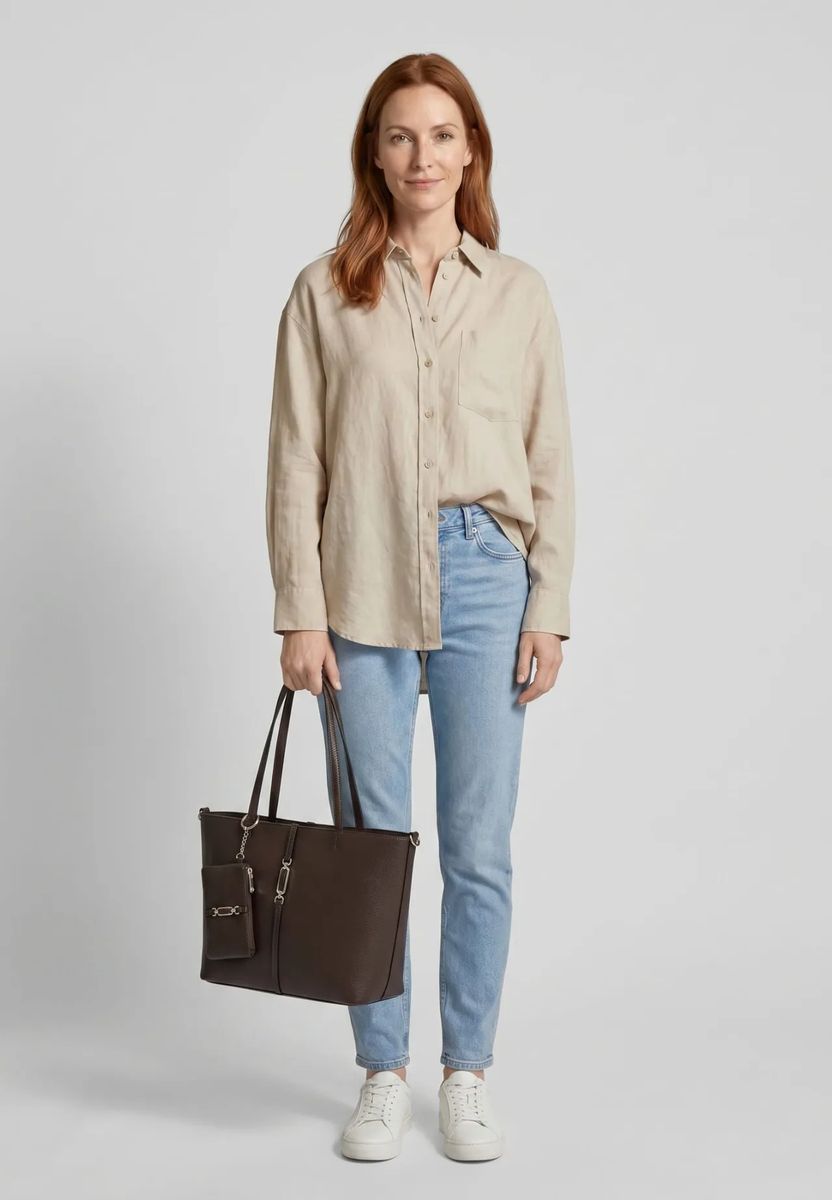 Genarbter Shopper mit abnehmbarer Tasche