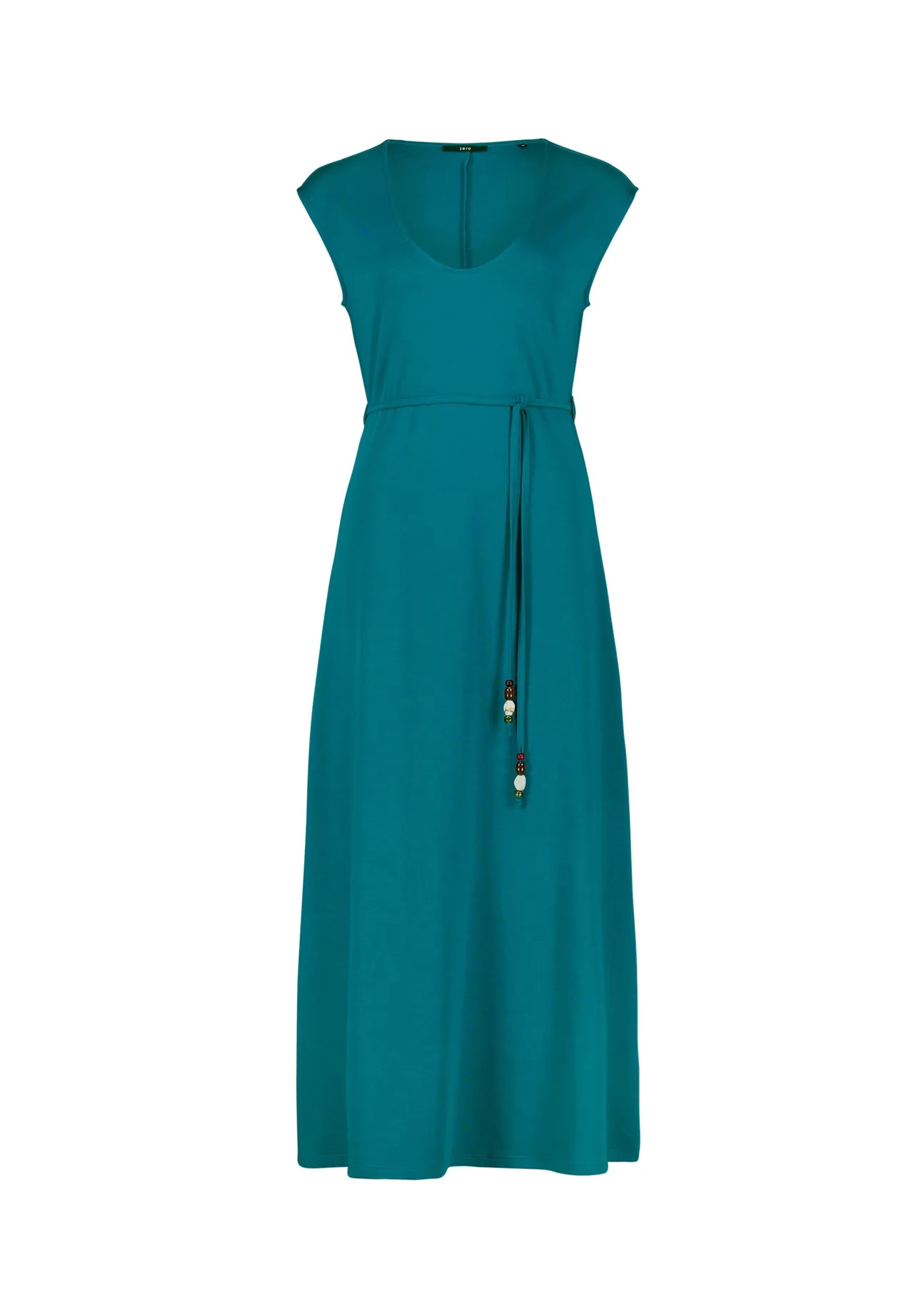 Fließendes Maxikleid mit Kappärmeln und Perlen-Bindegürtel