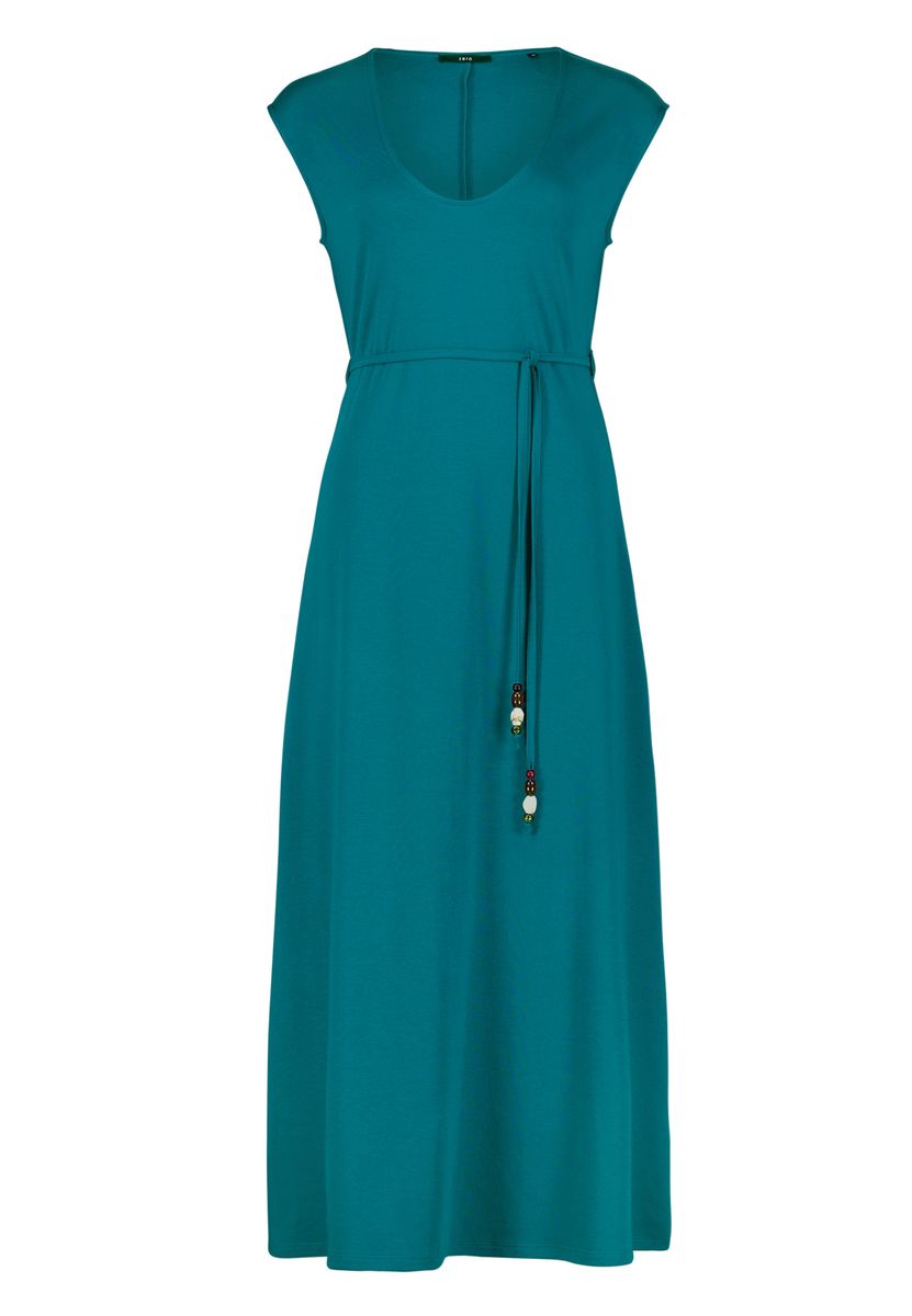 Fließendes Maxikleid mit Kappärmeln und Perlen-Bindegürtel
