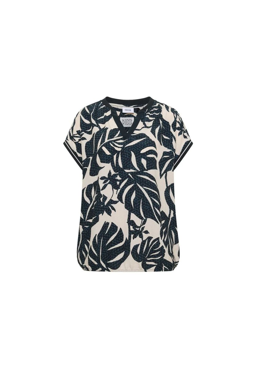 Viskose-Blusenshirt im tropischen Printmix