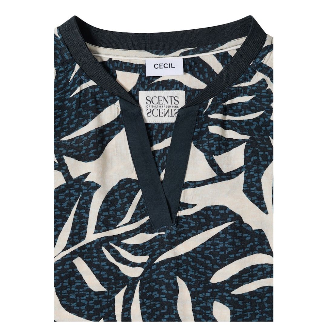 Viskose-Blusenshirt im tropischen Printmix
