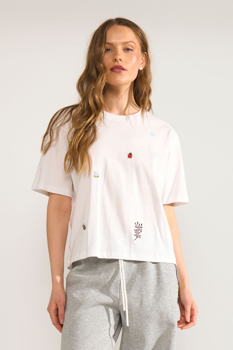 Besticktes Relaxed-Fit Baumwoll-T-Shirt