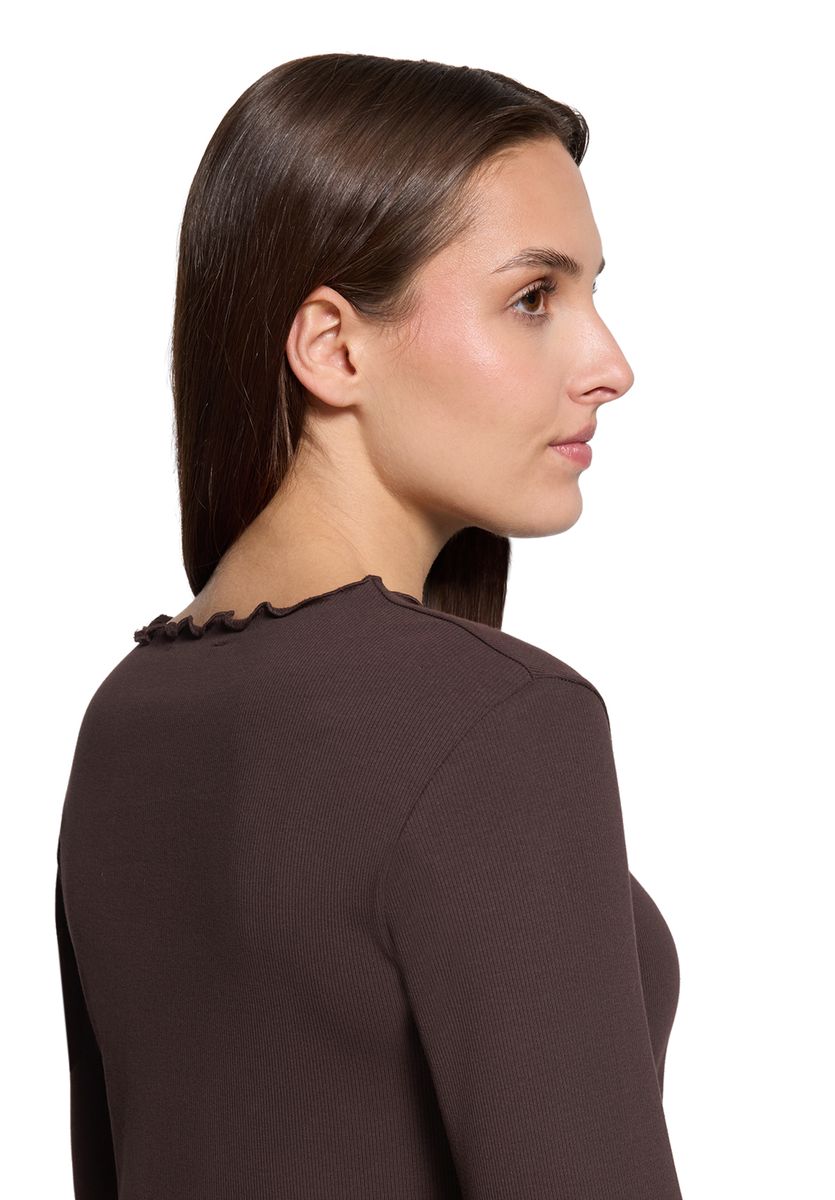 Rippshirt mit Wellensaum und Langarm