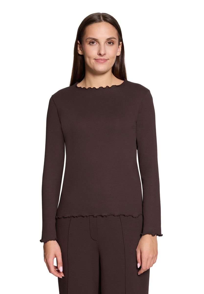Rippshirt mit Wellensaum und Langarm