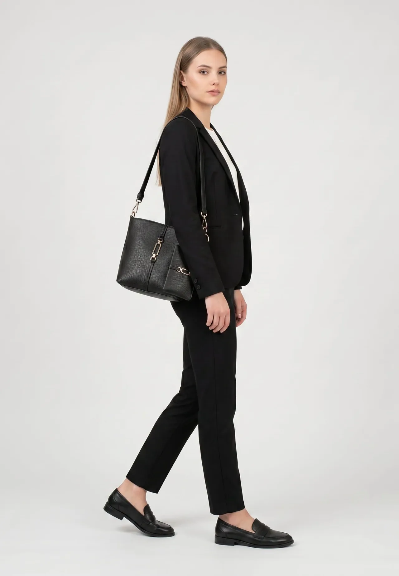 Bucket-Bag-Set aus genarbtem Kunstleder