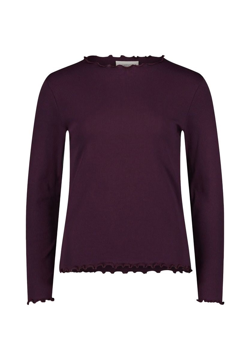 Geripptes Langarmshirt mit Wellensaum