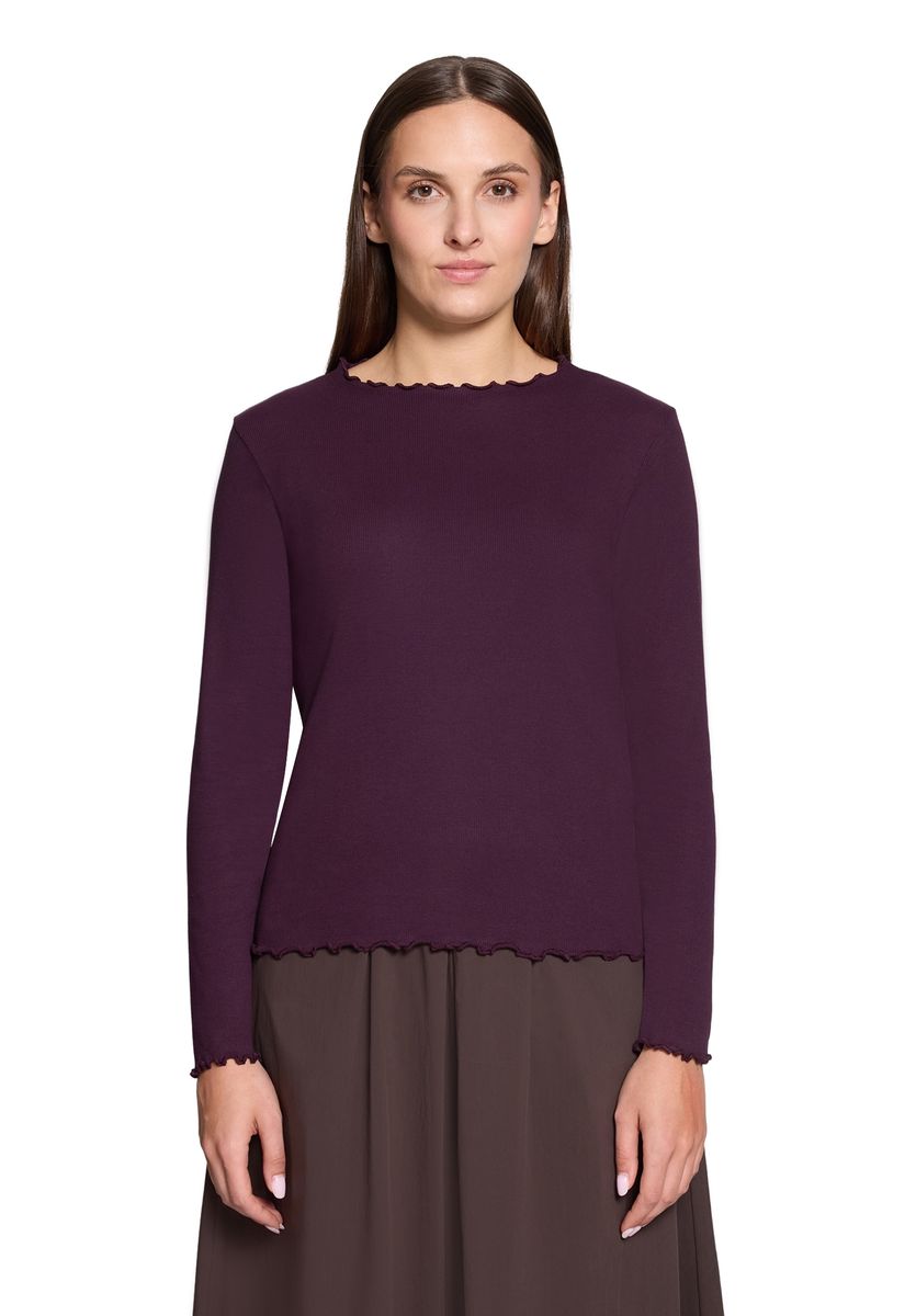 Geripptes Langarmshirt mit Wellensaum