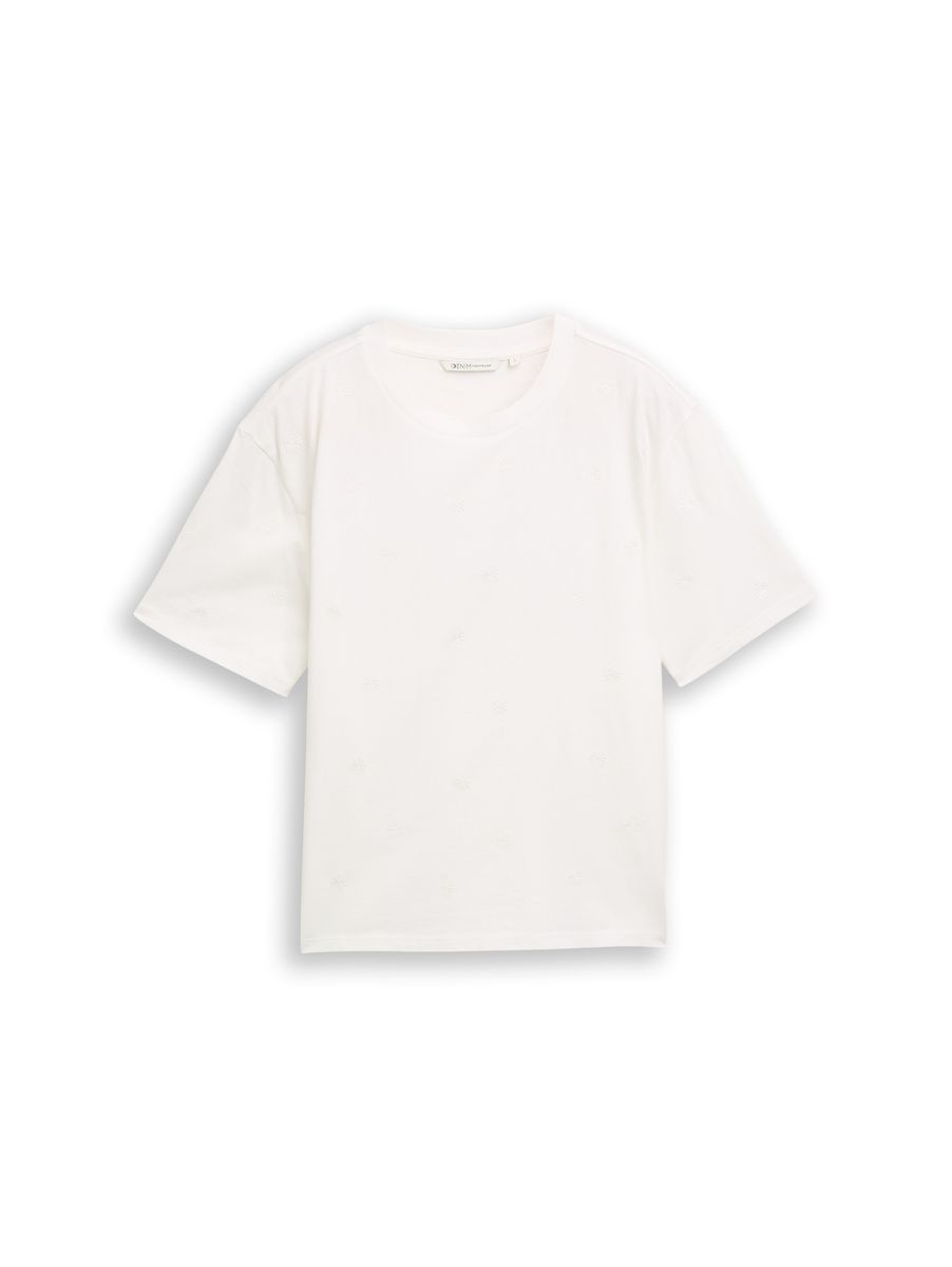 Lockeres T-Shirt mit Ton-in-Ton Stickerei