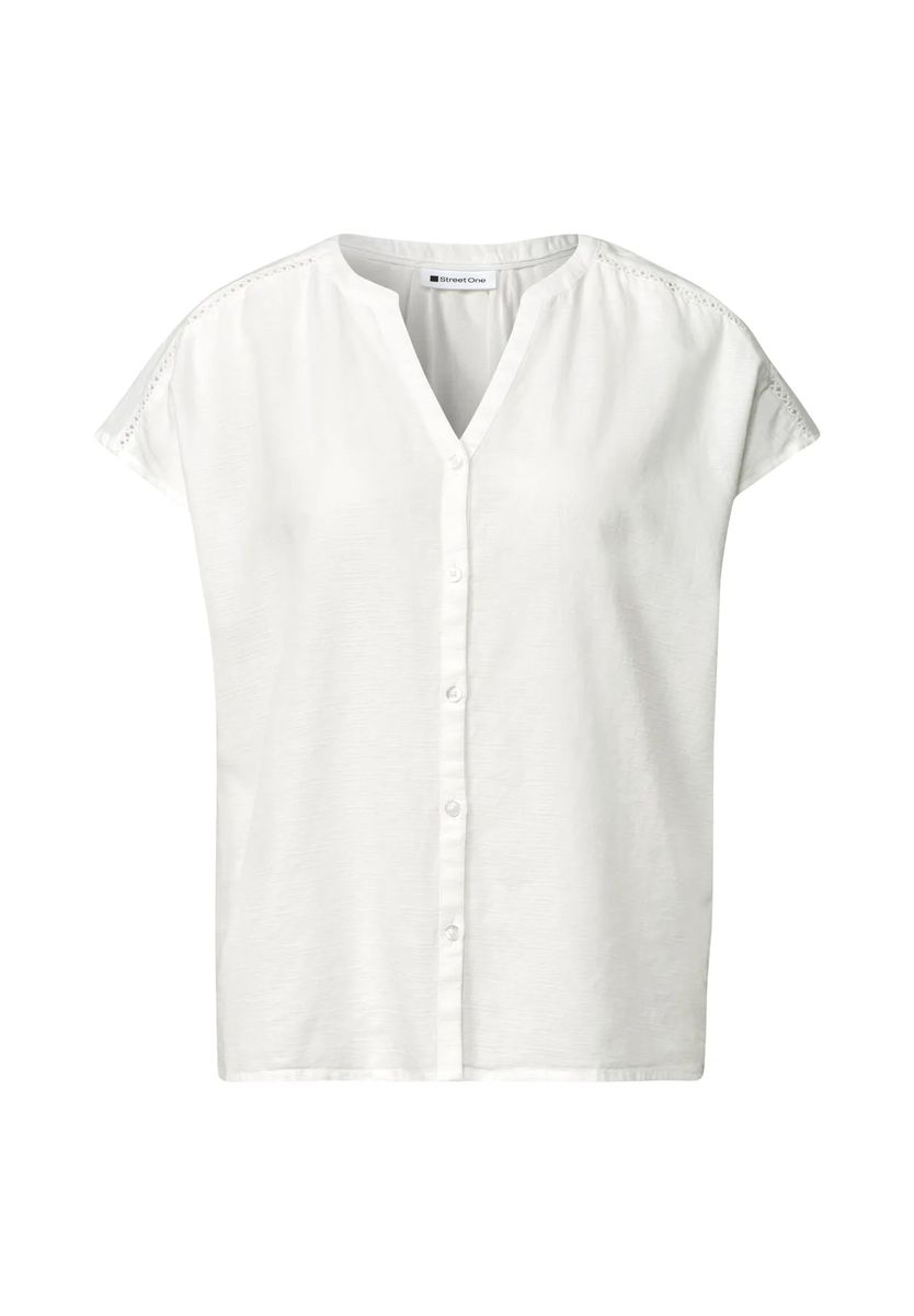Kurzärmlige Baumwollbluse mit Split-Neck