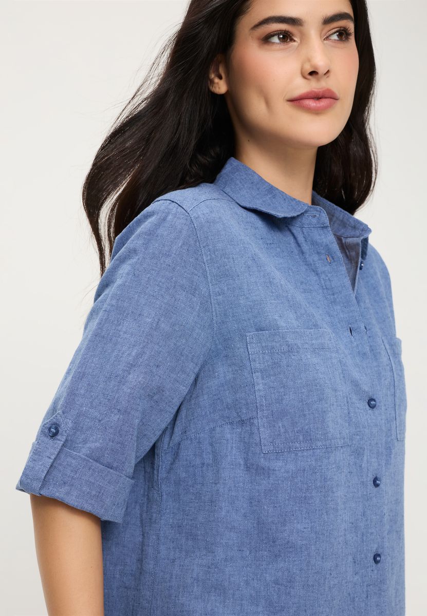 Kurzarm-Hemdbluse aus Leinen-Baumwoll-Mix
