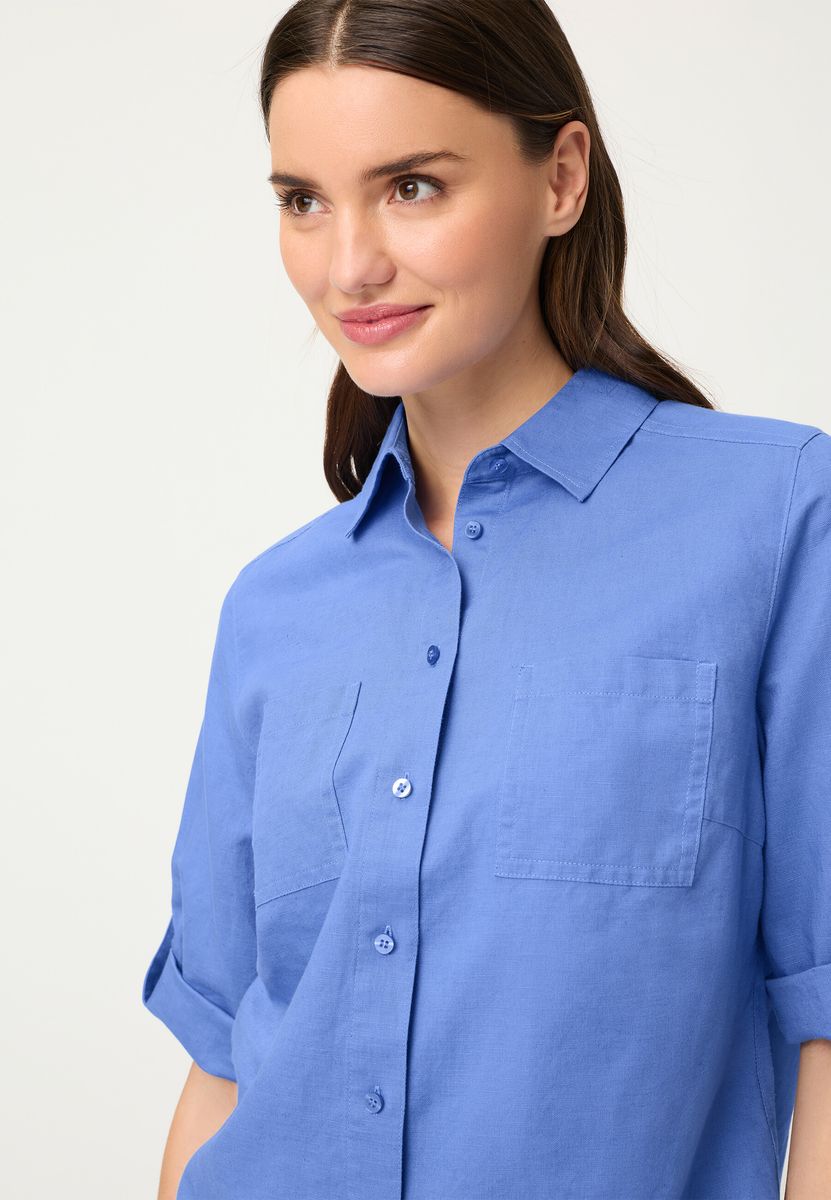 Lockere Leinen-Baumwoll-Utility-Bluse