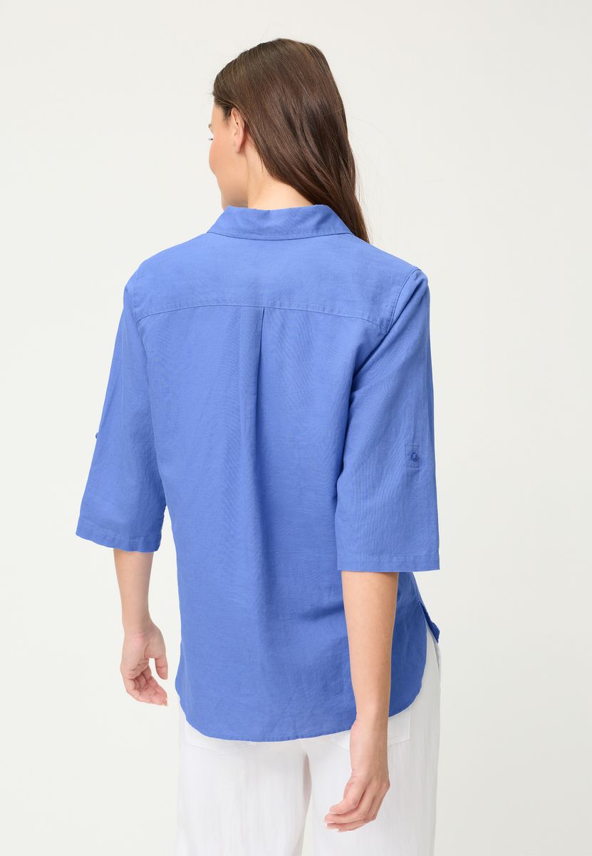 Lockere Leinen-Baumwoll-Utility-Bluse