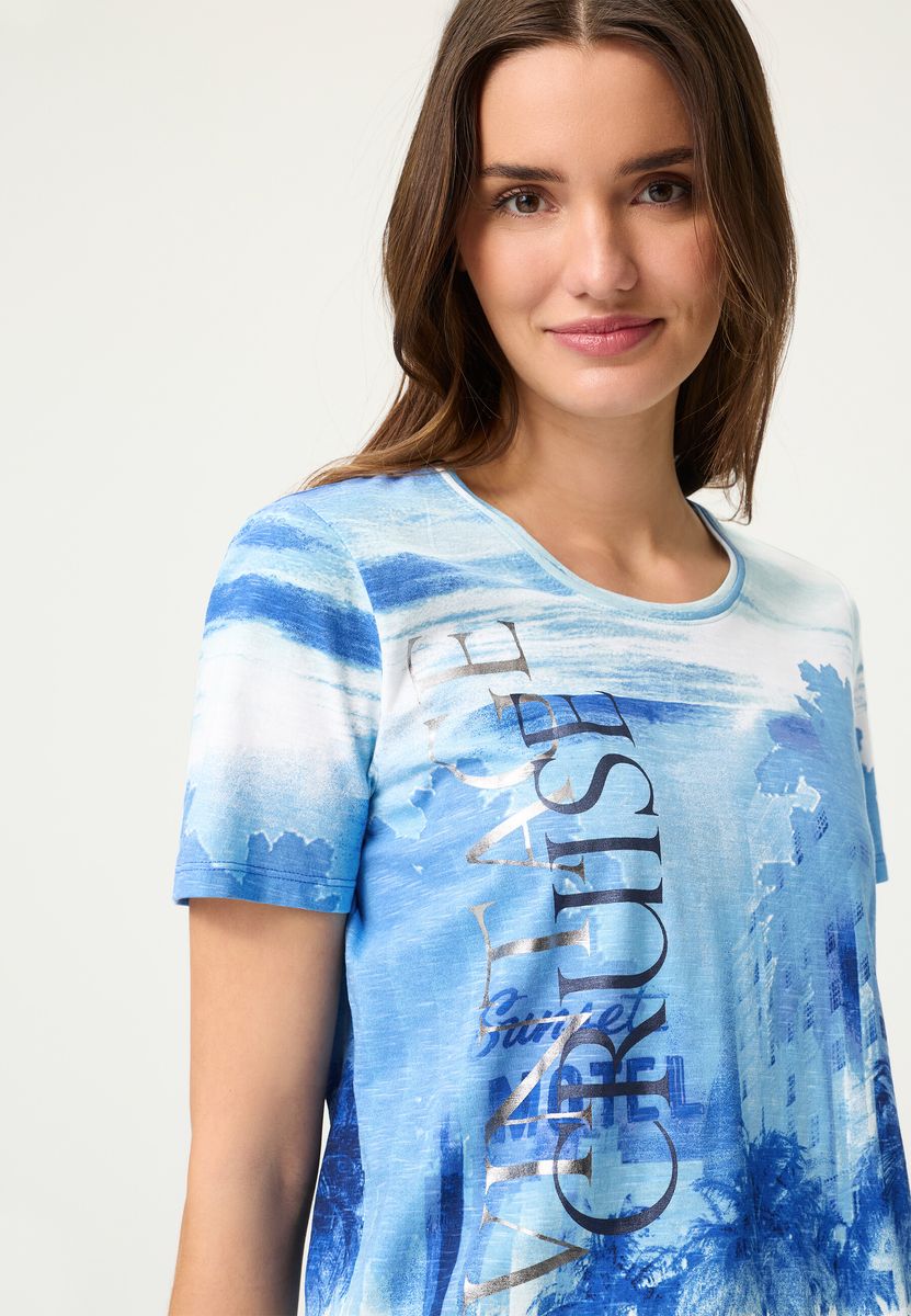 T-Shirt mit tropischem Panneau-Print