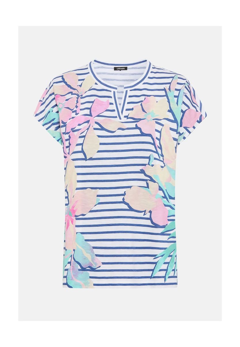 Maritimes Streifenshirt mit Blumen-Print