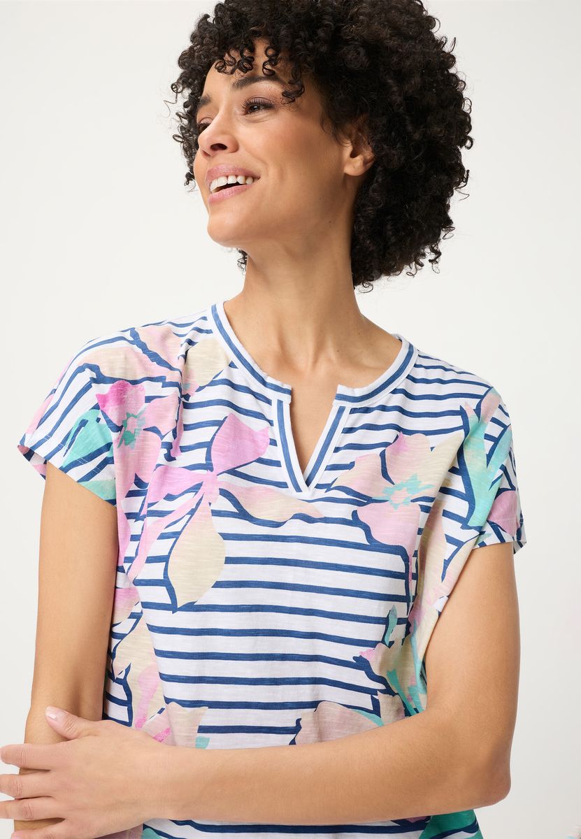 Maritimes Streifenshirt mit Blumen-Print