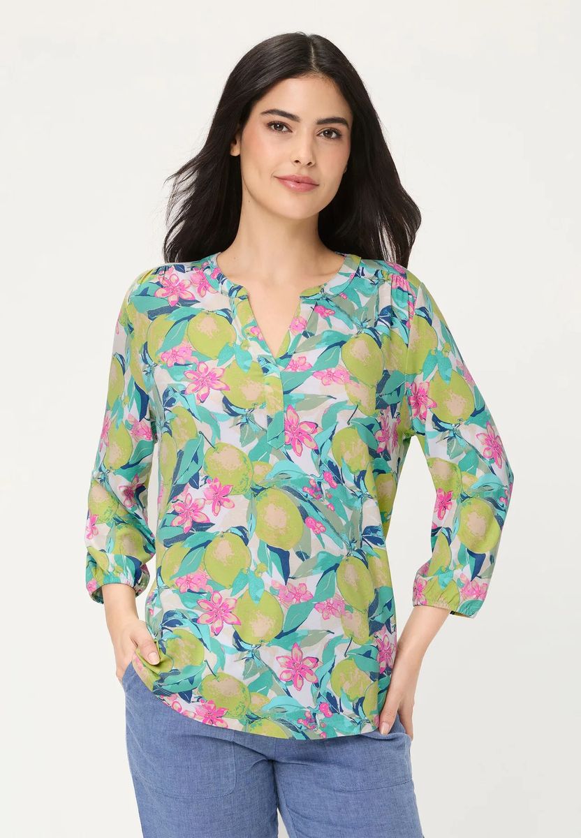 Tunika-Bluse mit Zitronen-Print