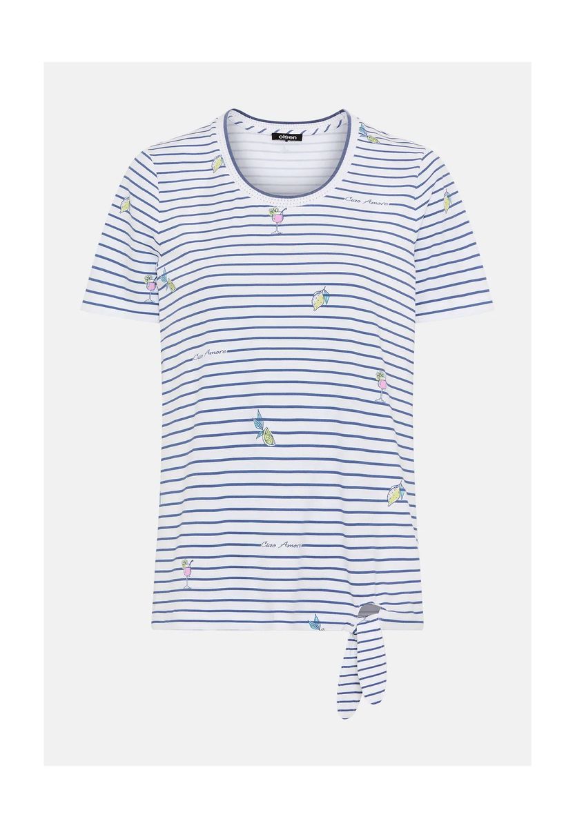 Gestreiftes T-Shirt mit Cocktail-Motiv