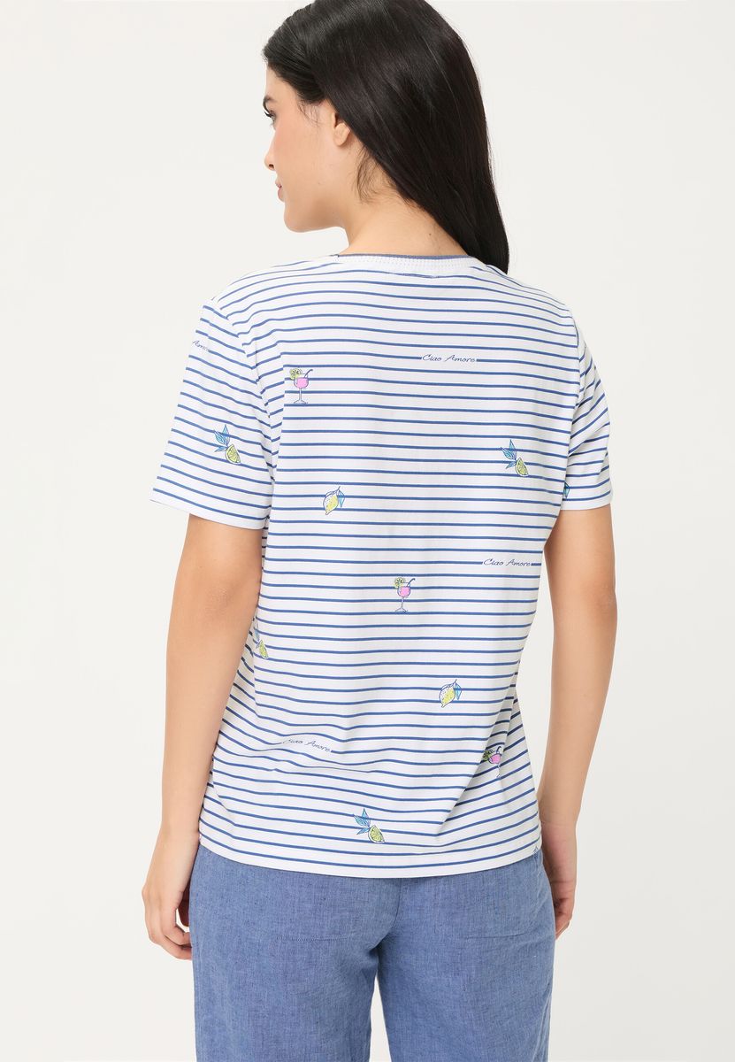 Gestreiftes T-Shirt mit Cocktail-Motiv